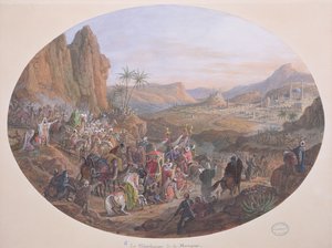 1839〜40年頃のマニュファクチュールドセーヴルの「メッカへの巡礼」を描いたプレートセットのデザイン 作： Jean Charles Develly